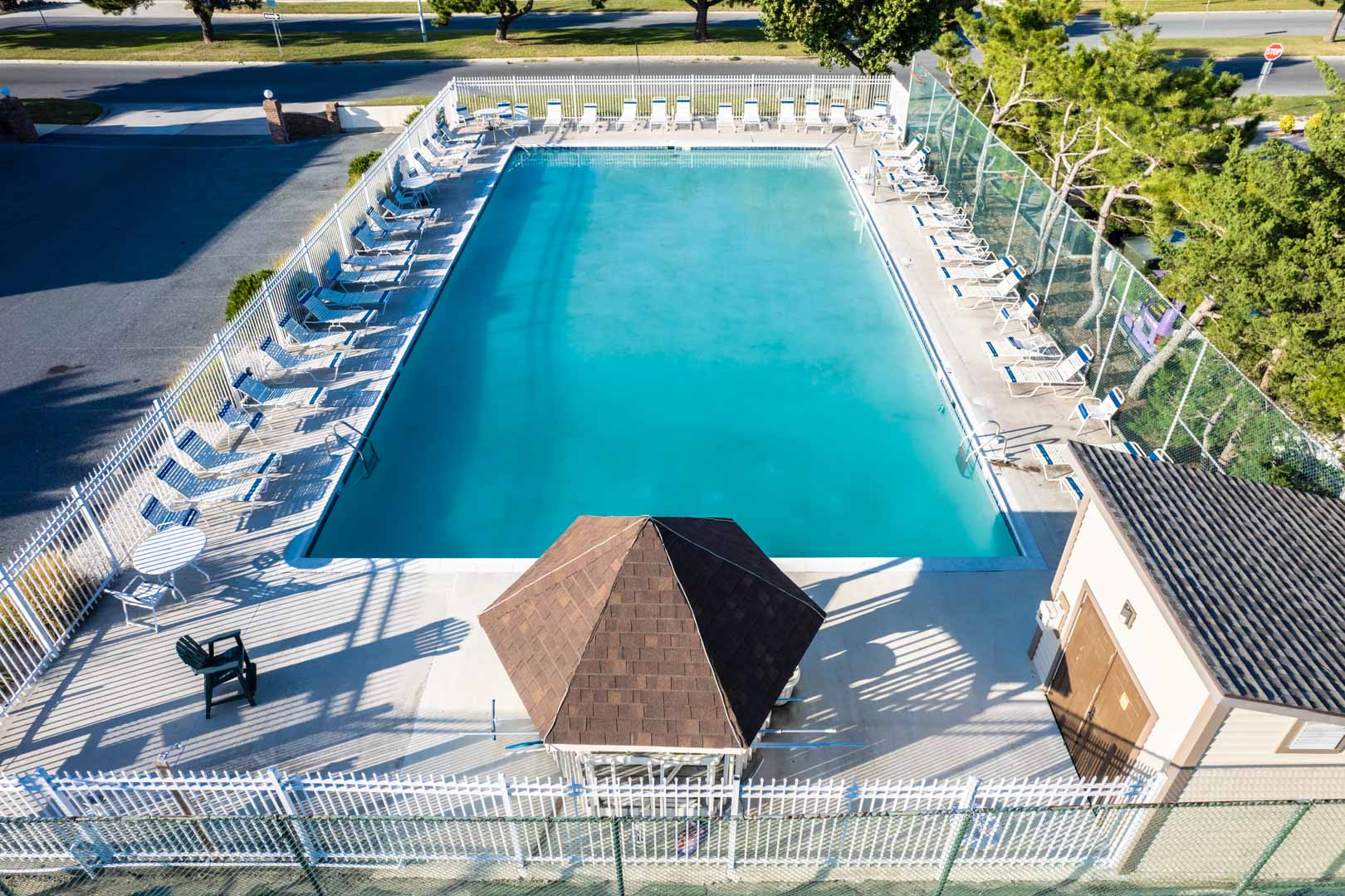 A crisp outdoor swimming pool at VRI's Club Ocean Villas II in Ocean City, Maryland.